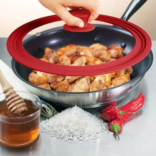 “Universal silicone and glass lid covers for 24cm and 28cm pots and pans, with heat-resistant handle and steam vent in Lagos Nigeria