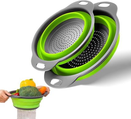 2-piece set of multipurpose collapsible silicone sieves, designed for easy straining and space-saving kitchen storage in Lagos Nigeria