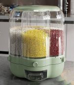360-degree rotating cereal dispenser with 6 separate transparent storage compartments, designed for organizing and dispensing dry foods like cereal, grains, or snacks in Lagos Nigeria