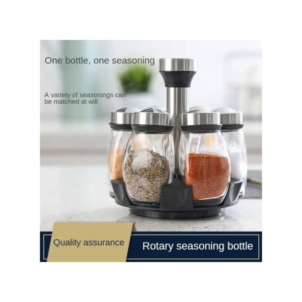 Set of spice jars organized on a 360-degree rotating rack, allowing easy access to seasonings from all angles in Lagos Nigeria