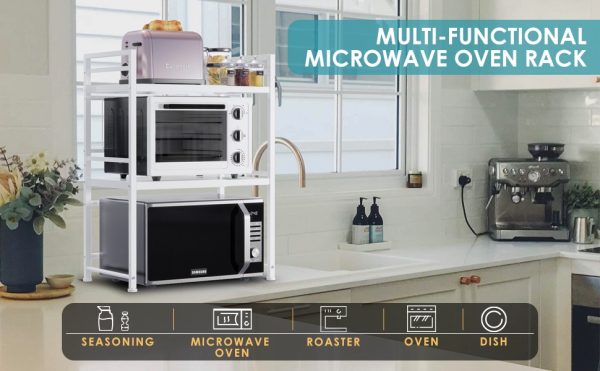 Double layer microwave rack with sturdy metal frame, offering two-tier storage for microwave and kitchen essentials like spices, utensils, or cookware in Lagos Nigeria