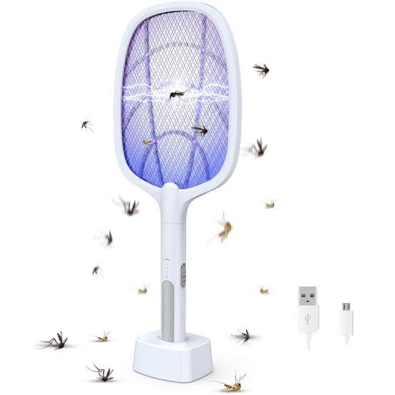 Electric mosquito swatter with rechargeable handle and mesh grid for zapping insects on contact in Lagos Nigeria