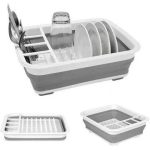 Foldable and portable collapsible silicone dish drainer with slots for plates and utensils, ideal for compact kitchen storage and travel use in Lagos Nigeria