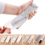 Silicone protective cover fitted over a TV remote control, offering anti-slip grip and protection from drops, dust, and scratches in Lagos Nigeria