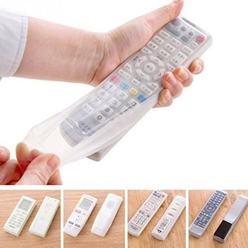 Silicone protective cover fitted over a TV remote control, offering anti-slip grip and protection from drops, dust, and scratches in Lagos Nigeria