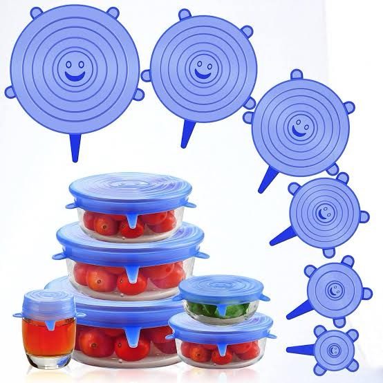 Set of 6 reusable silicone stretch lids in various sizes, BPA-free and safe for dishwasher and microwave use in Lagos Nigeria