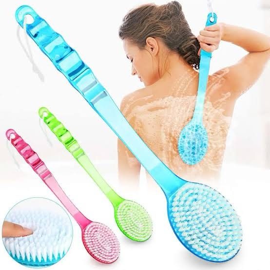 Long handheld bath brush with wooden handle and soft bristles for body cleansing in Lagos Nigeria