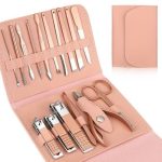 16-piece manicure and pedicure set with nail clippers, scissors, tweezers, and grooming tools in a compact case in Lagos Nigeria