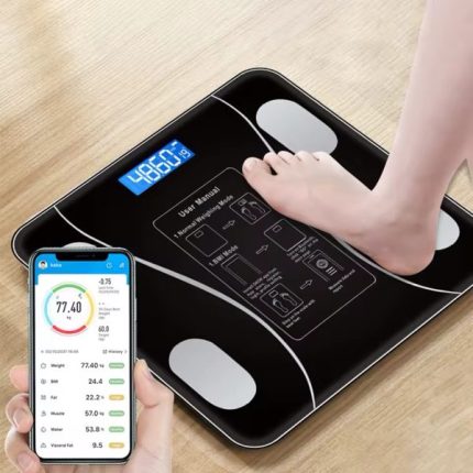 Smart Bluetooth body fat scale with LED digital display, used for measuring weight and analyzing body composition at home in Lagos Nigeria