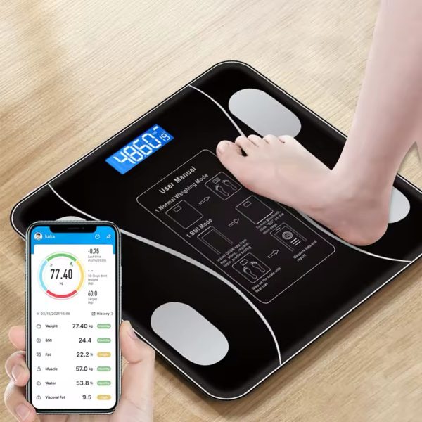 Smart Bluetooth body fat scale with LED digital display, used for measuring weight and analyzing body composition at home in Lagos Nigeria