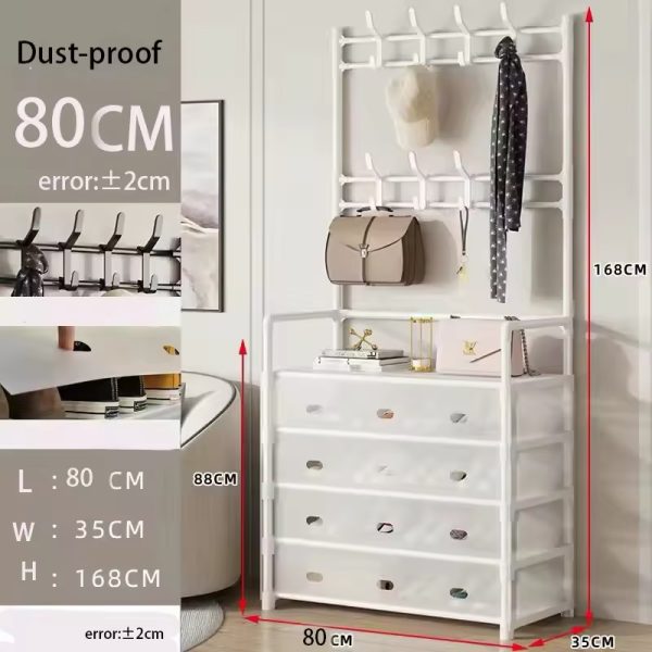 5 Layer Dustproof Shoe Rack,Coat Hat Bedroom Hanger, Shoe Cabinet Bag Storage in Lagos Nigeria 5-layer dustproof shoe rack with coat and hat hanger, multifunctional bedroom storage cabinet for shoes and bags, available in Lagos, Nigeria.