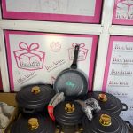18-piece Donnor granite nonstick cookware set including frying pans, saucepans with lids, stockpot, sauté pan, utensils, and matching lids, all in a speckled granite finish with heat-resistant handles in Lagos Nigeria