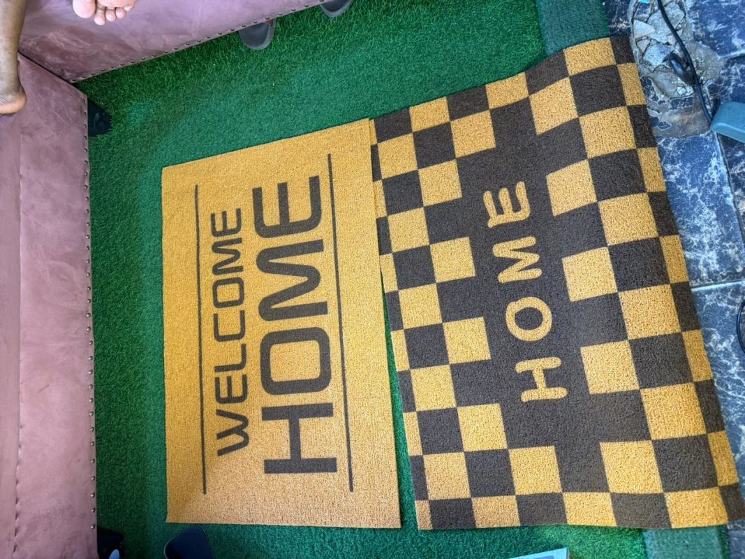 Natural coir doormat with 'Home Sweet Home' text, non-slip backing, suitable for indoor or outdoor use in Lagos Nigeria