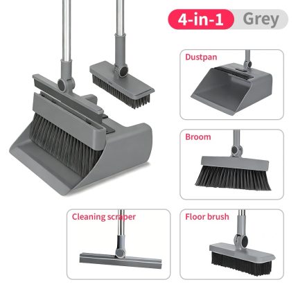 4 In 1 Broom And Dustpan Set For Sweeping