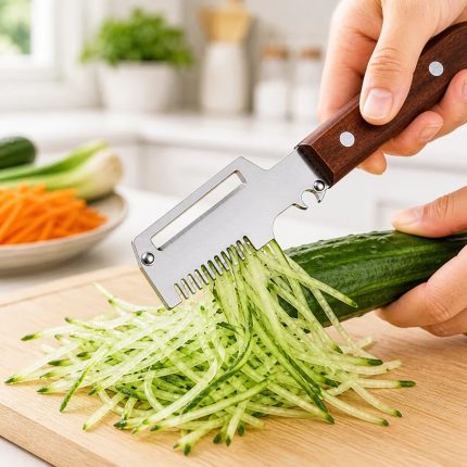 Wooden-Handled Stainless Steel Shredder And Peeler, Multifunctional Vegetable Peeler, Suitable For Kitchens, Camping, And Travel (Shredder + Peeler