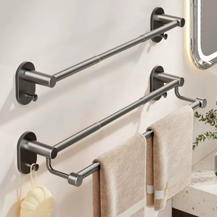 Towel rack for bathroom, no-drill wall-mounted storage rack, double rod telescopic hanging rod(50CM-92CM)